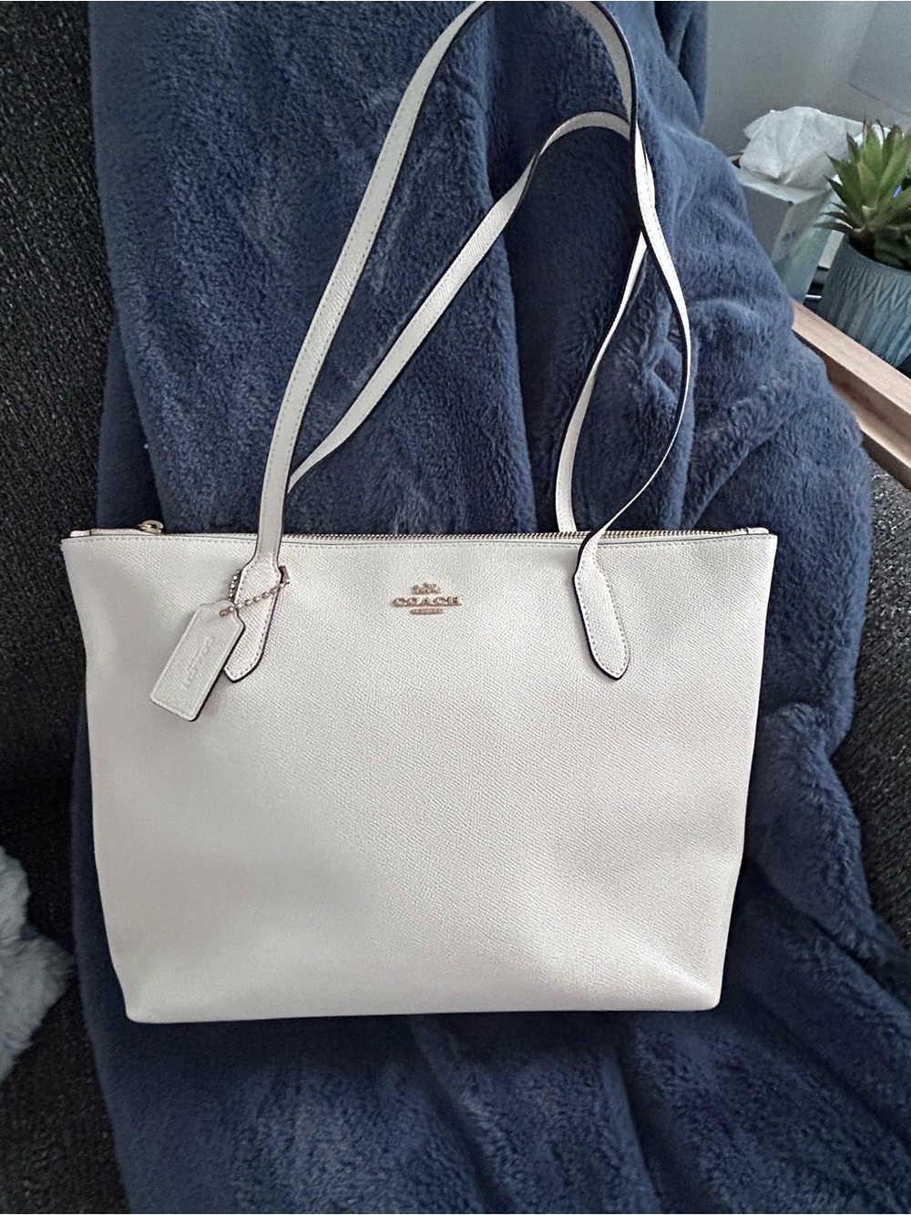 Coach Pebbled Leather Tote in White with Gold Hardware